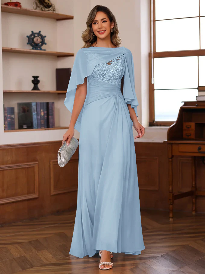 A-Line/Princess V-Neck 2 Pics Floor-Length Mother of the Bride Dresses with Appliques, Ruffles & Wrap - Image 53
