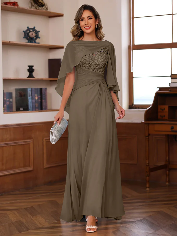 A-Line/Princess V-Neck 2 Pics Floor-Length Mother of the Bride Dresses with Appliques, Ruffles & Wrap - Image 57