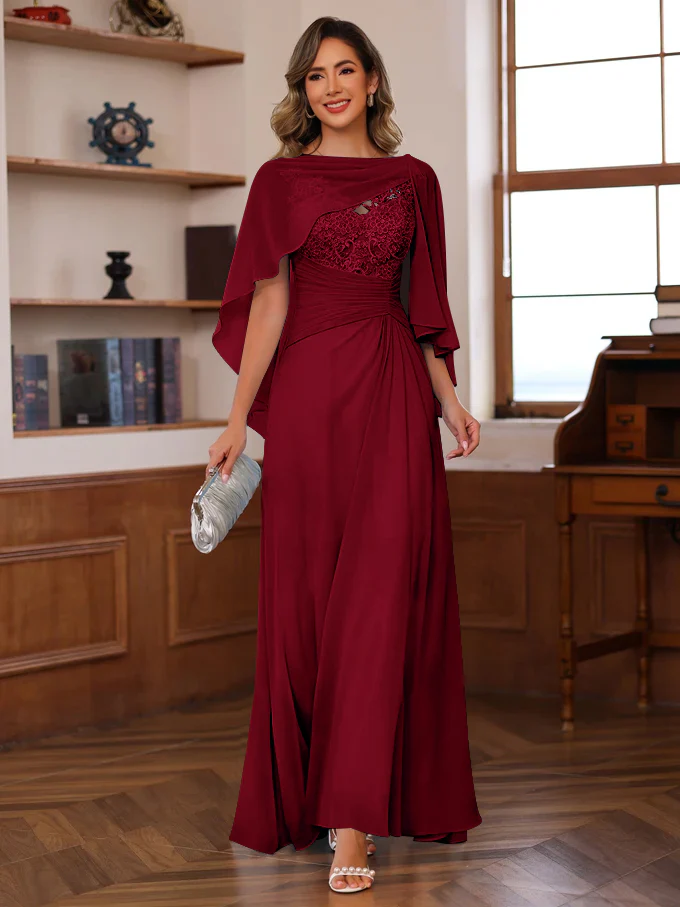 A-Line/Princess V-Neck 2 Pics Floor-Length Mother of the Bride Dresses with Appliques, Ruffles & Wrap - Image 60