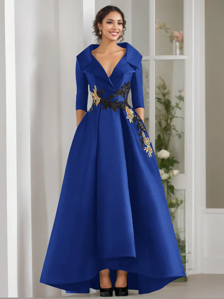 A-Line/Princess V-Neck 3/4 Sleeves Floor Length Mother of the Bride Dresses With Appliques & Beading - Image 17