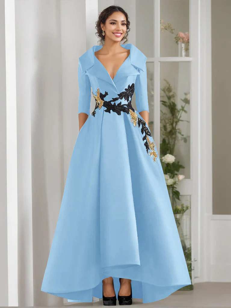 A-Line/Princess V-Neck 3/4 Sleeves Floor Length Mother of the Bride Dresses With Appliques & Beading - Image 29