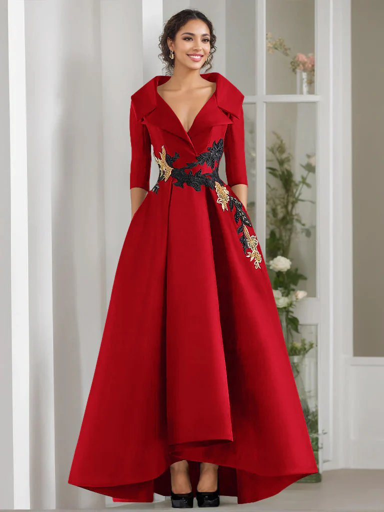 A-Line/Princess V-Neck 3/4 Sleeves Floor Length Mother of the Bride Dresses With Appliques & Beading - Image 42