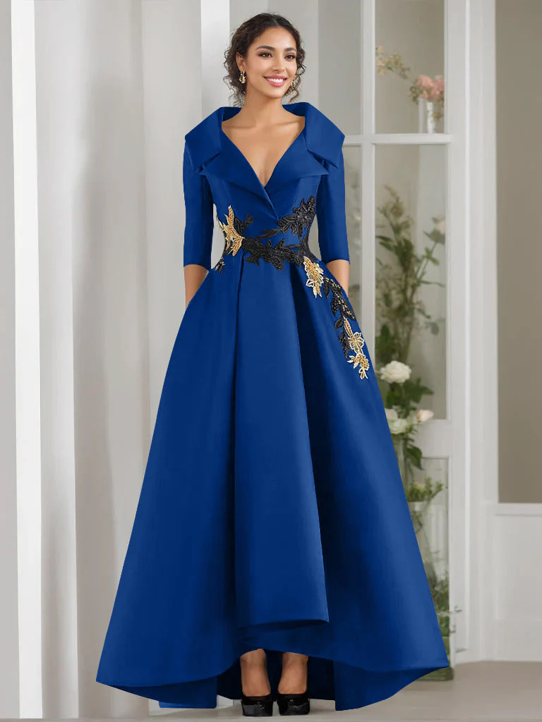A-Line/Princess V-Neck 3/4 Sleeves Floor Length Mother of the Bride Dresses With Appliques & Beading - Image 44