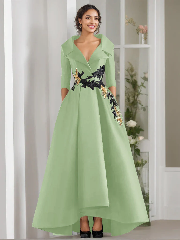 A-Line/Princess V-Neck 3/4 Sleeves Floor Length Mother of the Bride Dresses With Appliques & Beading - Image 45