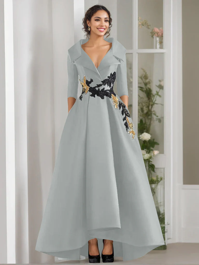A-Line/Princess V-Neck 3/4 Sleeves Floor Length Mother of the Bride Dresses With Appliques & Beading - Image 46