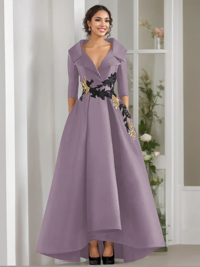 A-Line/Princess V-Neck 3/4 Sleeves Floor Length Mother of the Bride Dresses With Appliques & Beading - Image 55