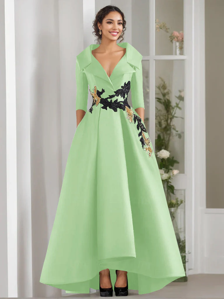 A-Line/Princess V-Neck 3/4 Sleeves Floor Length Mother of the Bride Dresses With Appliques & Beading - Image 8