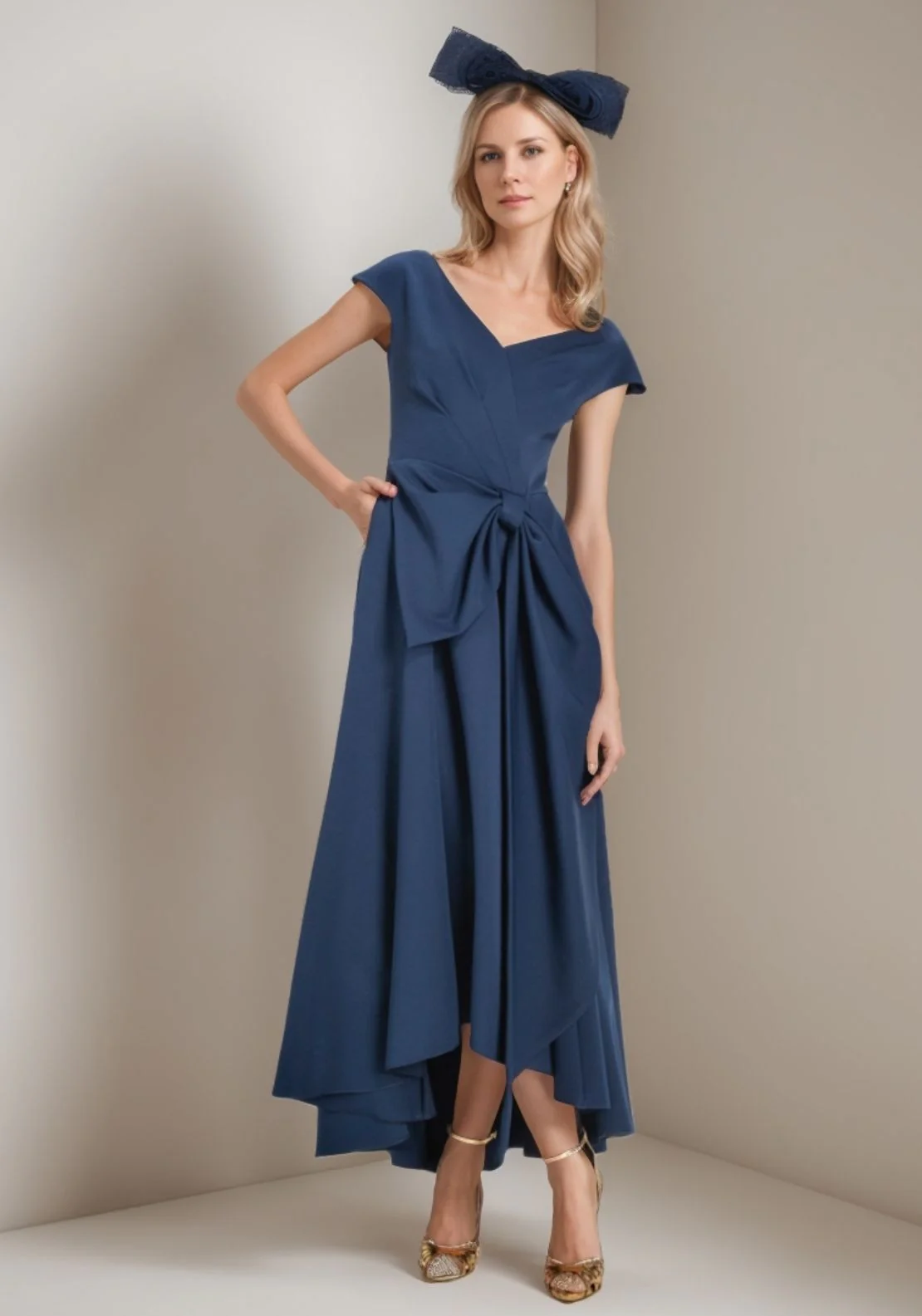 A-Line/Princess V-Neck Ankle-Length Bowknot Mother of the Bride Dresses with Cape - Image 3