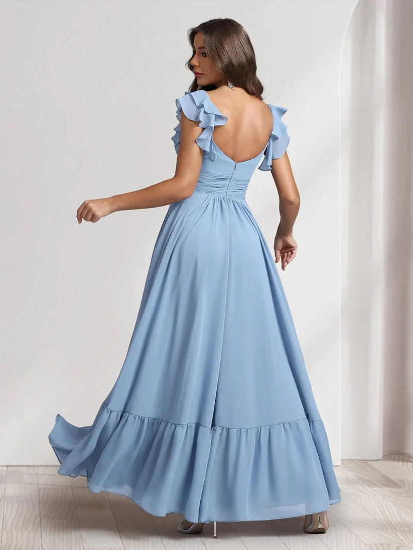 A-Line/Princess V-Neck Ankle-Length Bridesmaid Dresses With Ruffles & Split Side - Image 2