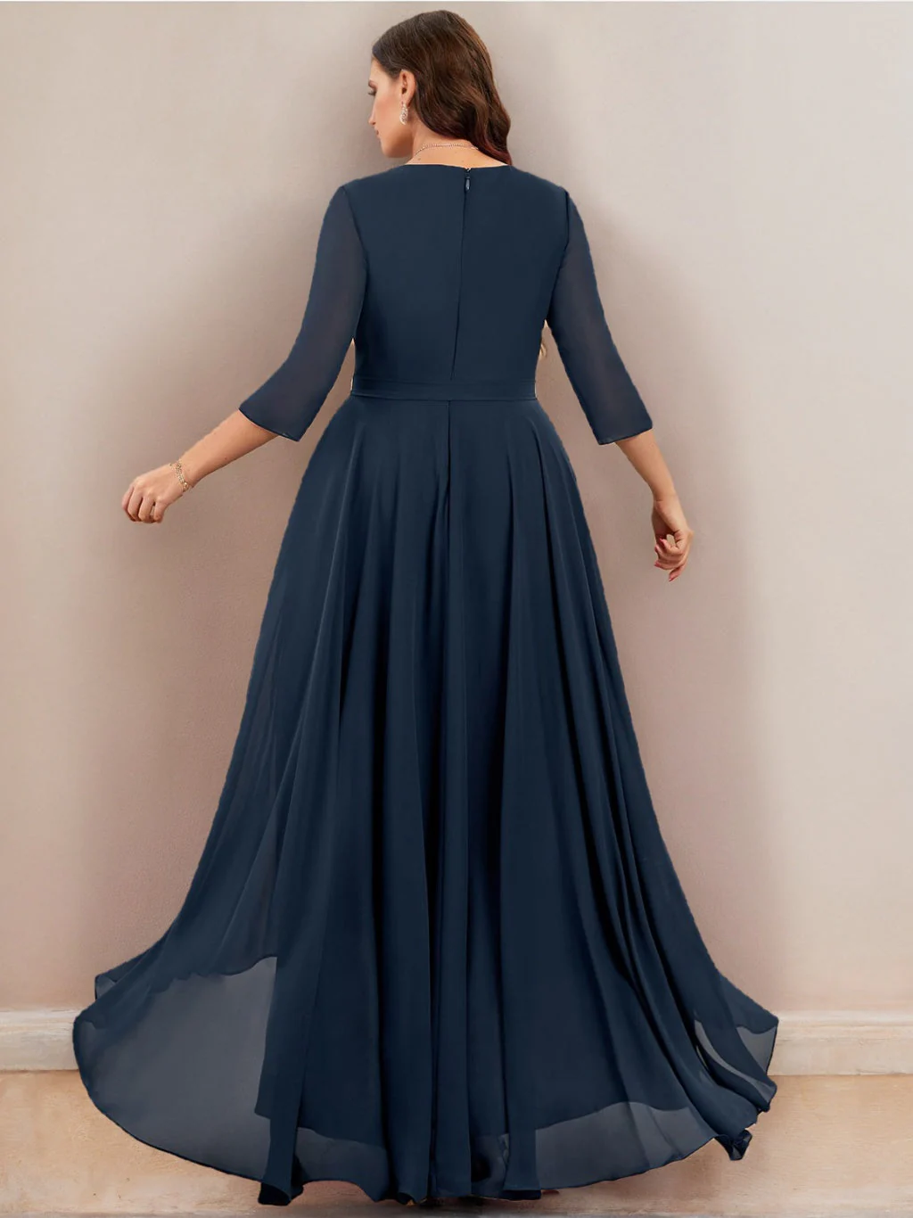 A-Line/Princess V-Neck Asymmetrical Chiffon Plus Size Bridesmaid Dresses with Pleated - Image 2