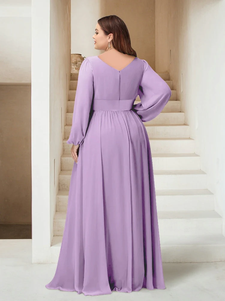 A-Line/Princess V-Neck Asymmetrical Plus Size Bridesmaid Dresses with Split Side - Image 2