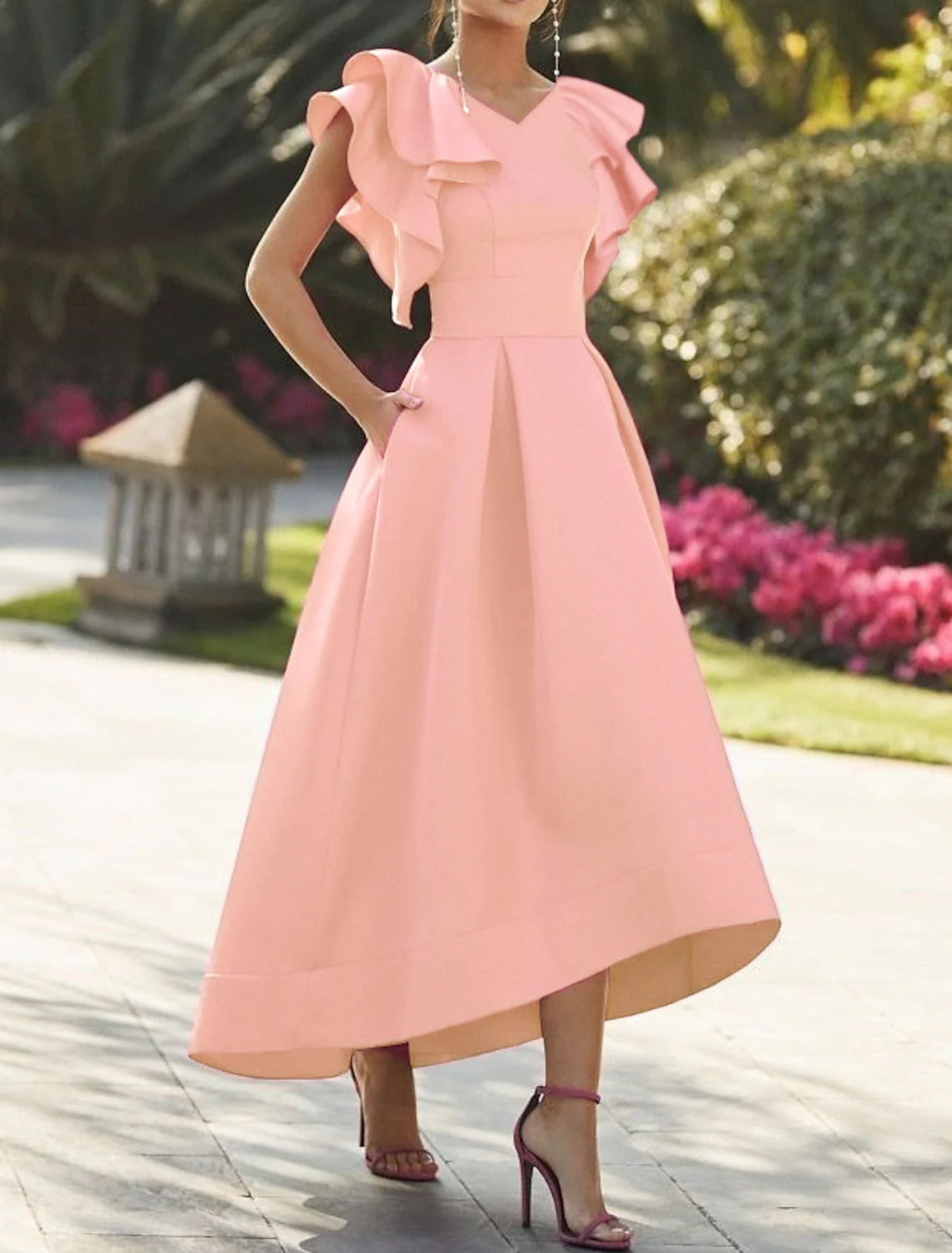 A-Line/Princess V-Neck Asymmetrical Prom Dresses - Image 3