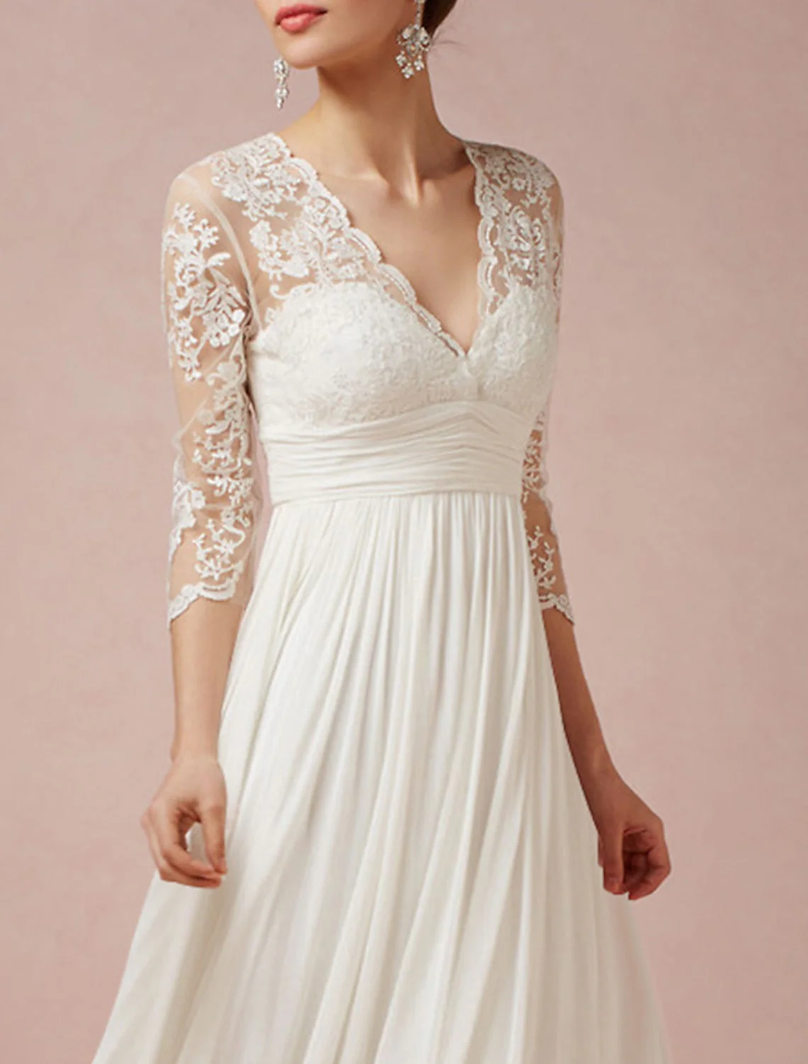 A-Line/Princess V-Neck Asymmetrical Lace Wedding Dress - Image 3