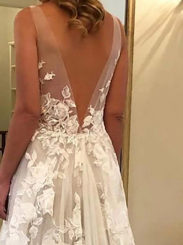 A-Line/Princess V-Neck Beach Wedding Dress with Appliques - Image 3