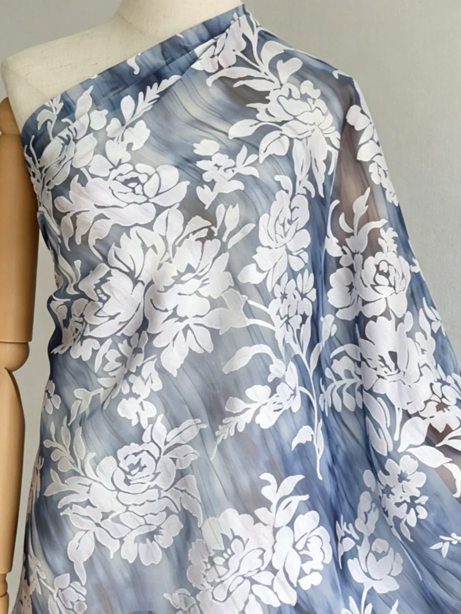 A-Line/Princess V-Neck Burnout Mother of the Bride Dresses Floral 3/4 Sleeves Floor-Length - Image 5