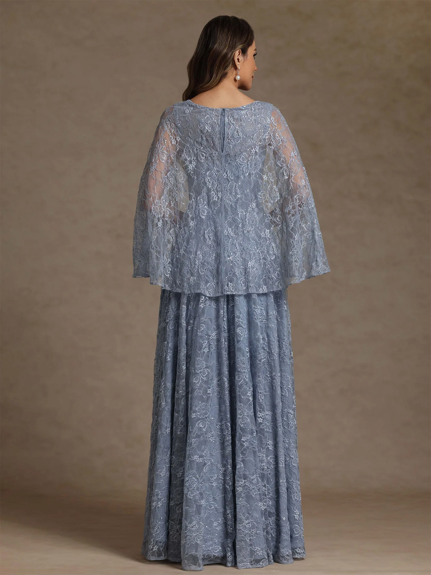 A-Line/Princess V-Neck Chiffon Mother of the Bride Dresses Lace Floor-Length Cape Sleeves Floral - Image 2