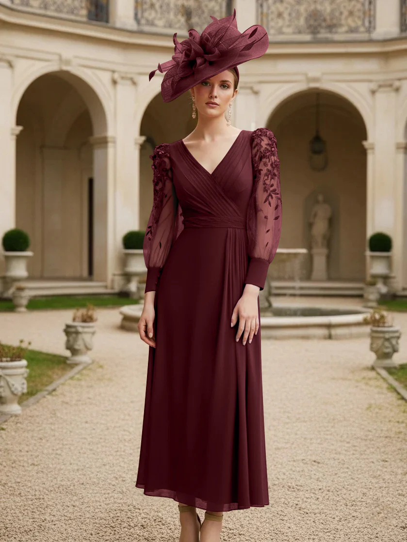 A-Line/Princess V-Neck Chiffon Mother of the Bride Dresses with 3D Flower - Image 10