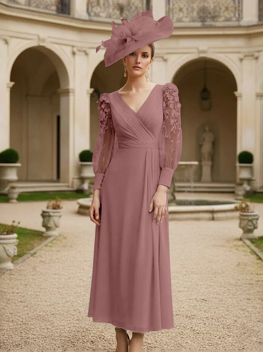 A-Line/Princess V-Neck Chiffon Mother of the Bride Dresses with 3D Flower - Image 20