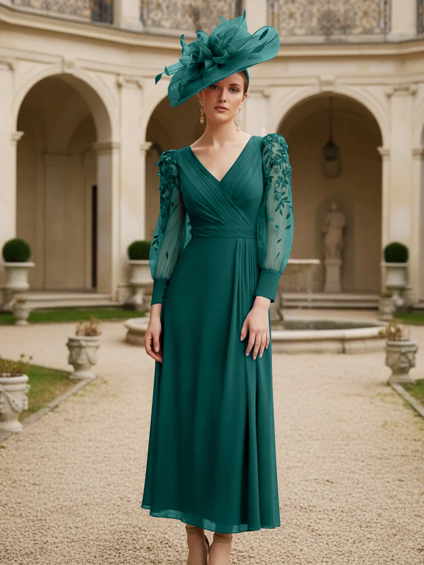 A-Line/Princess V-Neck Chiffon Mother of the Bride Dresses with 3D Flower - Image 21