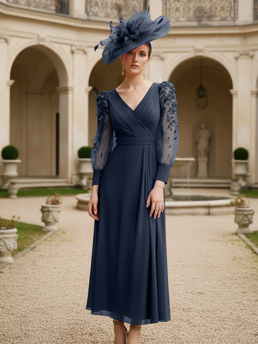 A-Line/Princess V-Neck Chiffon Mother of the Bride Dresses with 3D Flower - Image 28