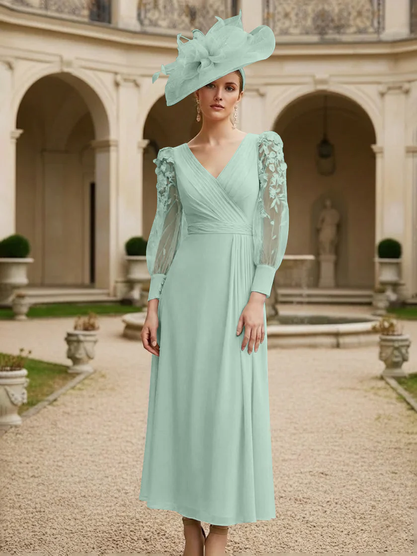 A-Line/Princess V-Neck Chiffon Mother of the Bride Dresses with 3D Flower - Image 29