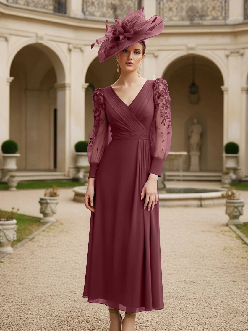 A-Line/Princess V-Neck Chiffon Mother of the Bride Dresses with 3D Flower - Image 30
