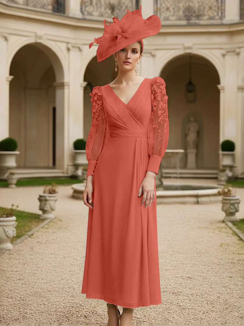 A-Line/Princess V-Neck Chiffon Mother of the Bride Dresses with 3D Flower - Image 33