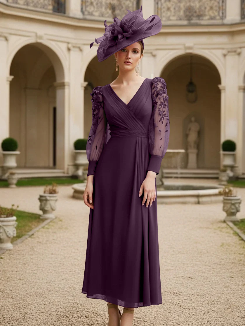 A-Line/Princess V-Neck Chiffon Mother of the Bride Dresses with 3D Flower - Image 36