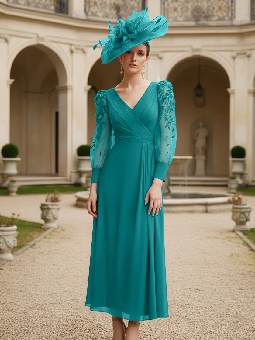 A-Line/Princess V-Neck Chiffon Mother of the Bride Dresses with 3D Flower - Image 37