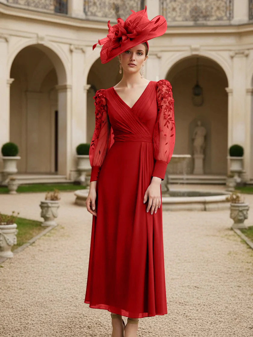 A-Line/Princess V-Neck Chiffon Mother of the Bride Dresses with 3D Flower - Image 38