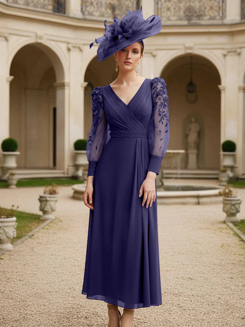 A-Line/Princess V-Neck Chiffon Mother of the Bride Dresses with 3D Flower - Image 39