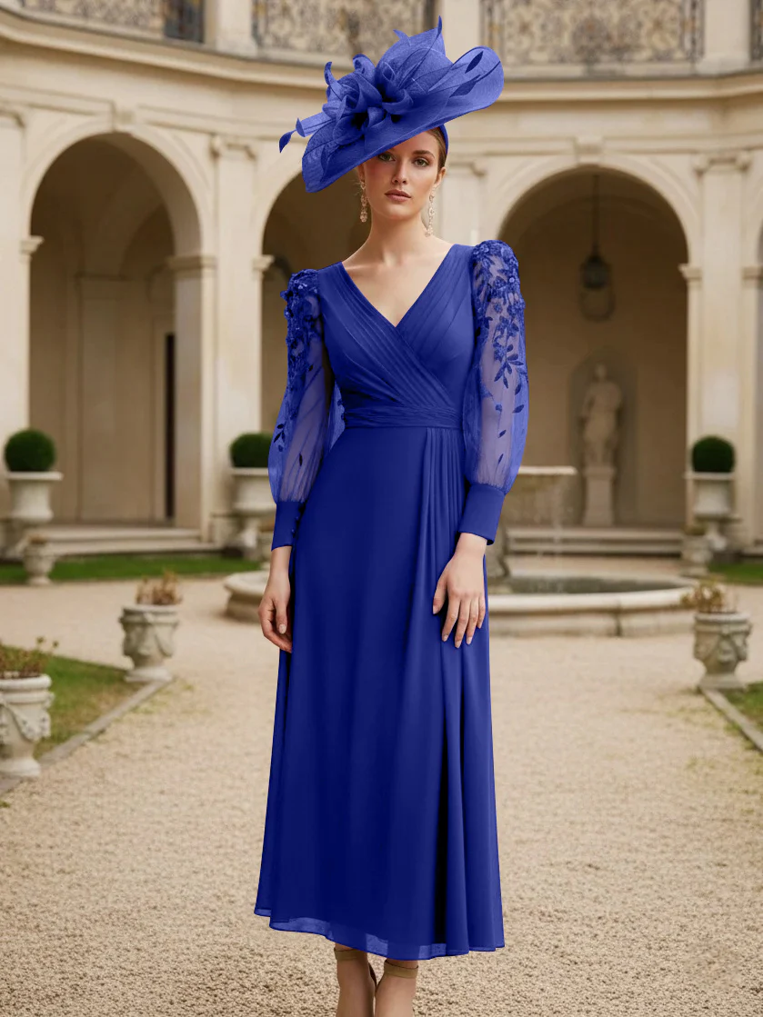 A-Line/Princess V-Neck Chiffon Mother of the Bride Dresses with 3D Flower - Image 40