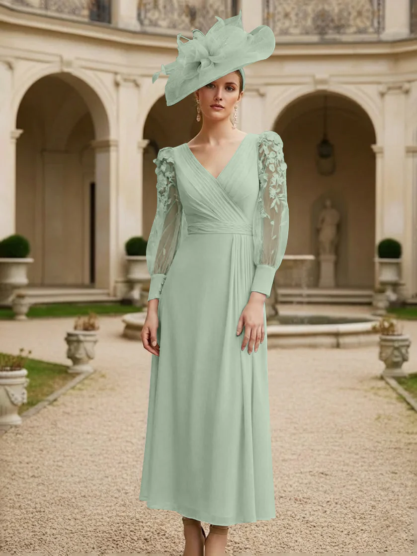 A-Line/Princess V-Neck Chiffon Mother of the Bride Dresses with 3D Flower - Image 41