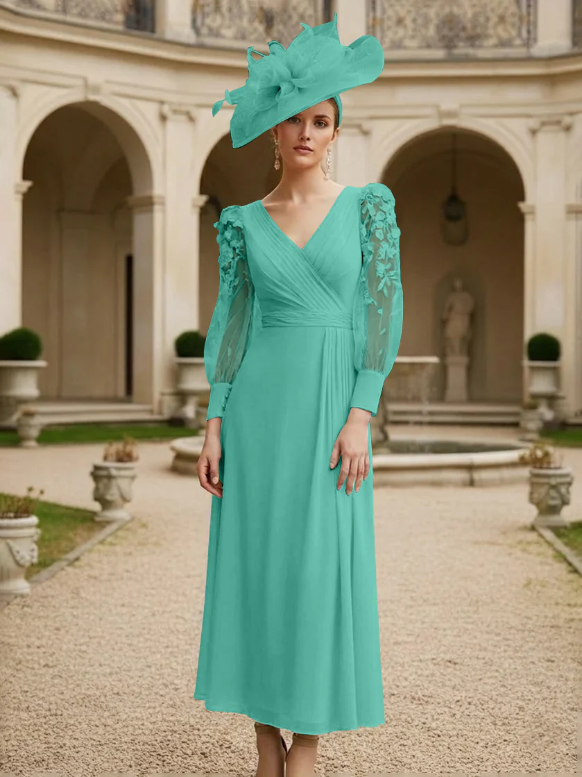 A-Line/Princess V-Neck Chiffon Mother of the Bride Dresses with 3D Flower - Image 44
