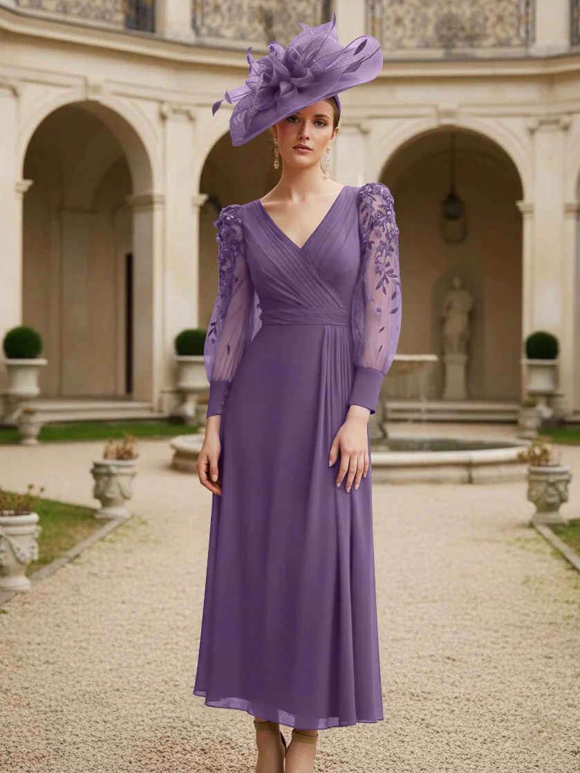 A-Line/Princess V-Neck Chiffon Mother of the Bride Dresses with 3D Flower - Image 46