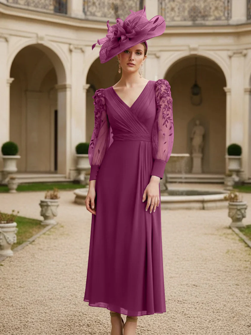 A-Line/Princess V-Neck Chiffon Mother of the Bride Dresses with 3D Flower - Image 6