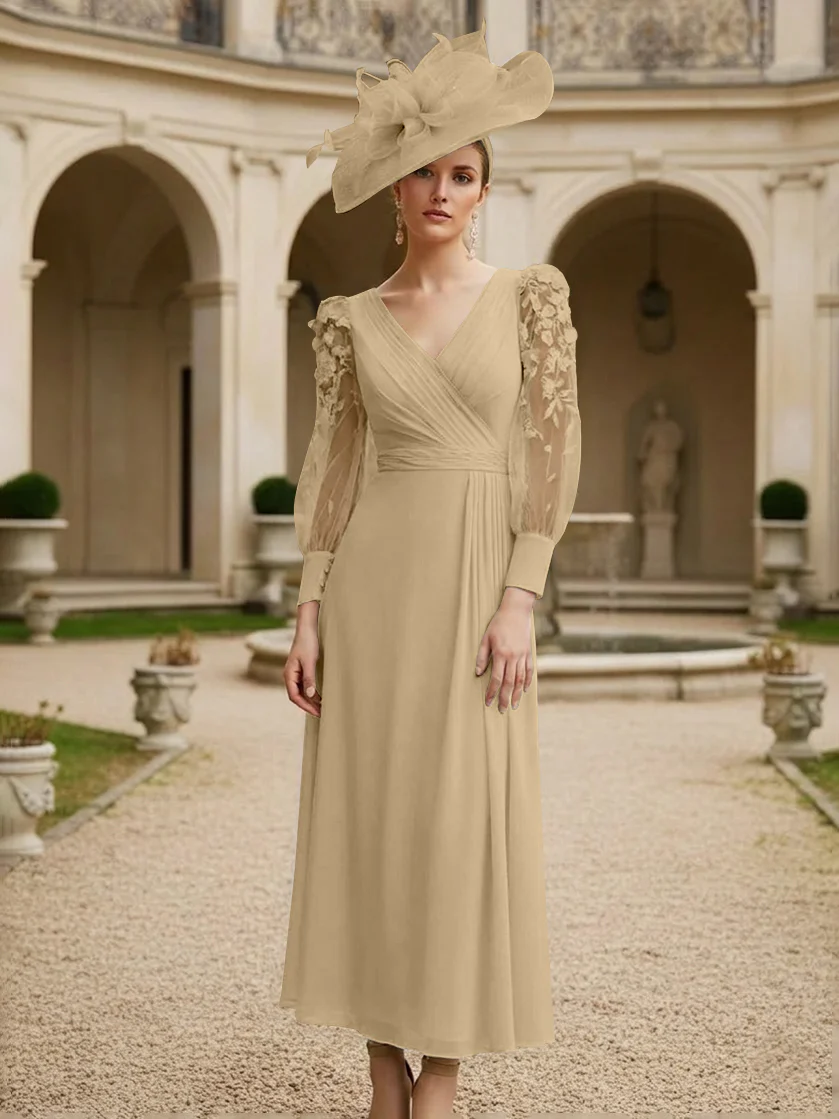 A-Line/Princess V-Neck Chiffon Mother of the Bride Dresses with 3D Flower - Image 7