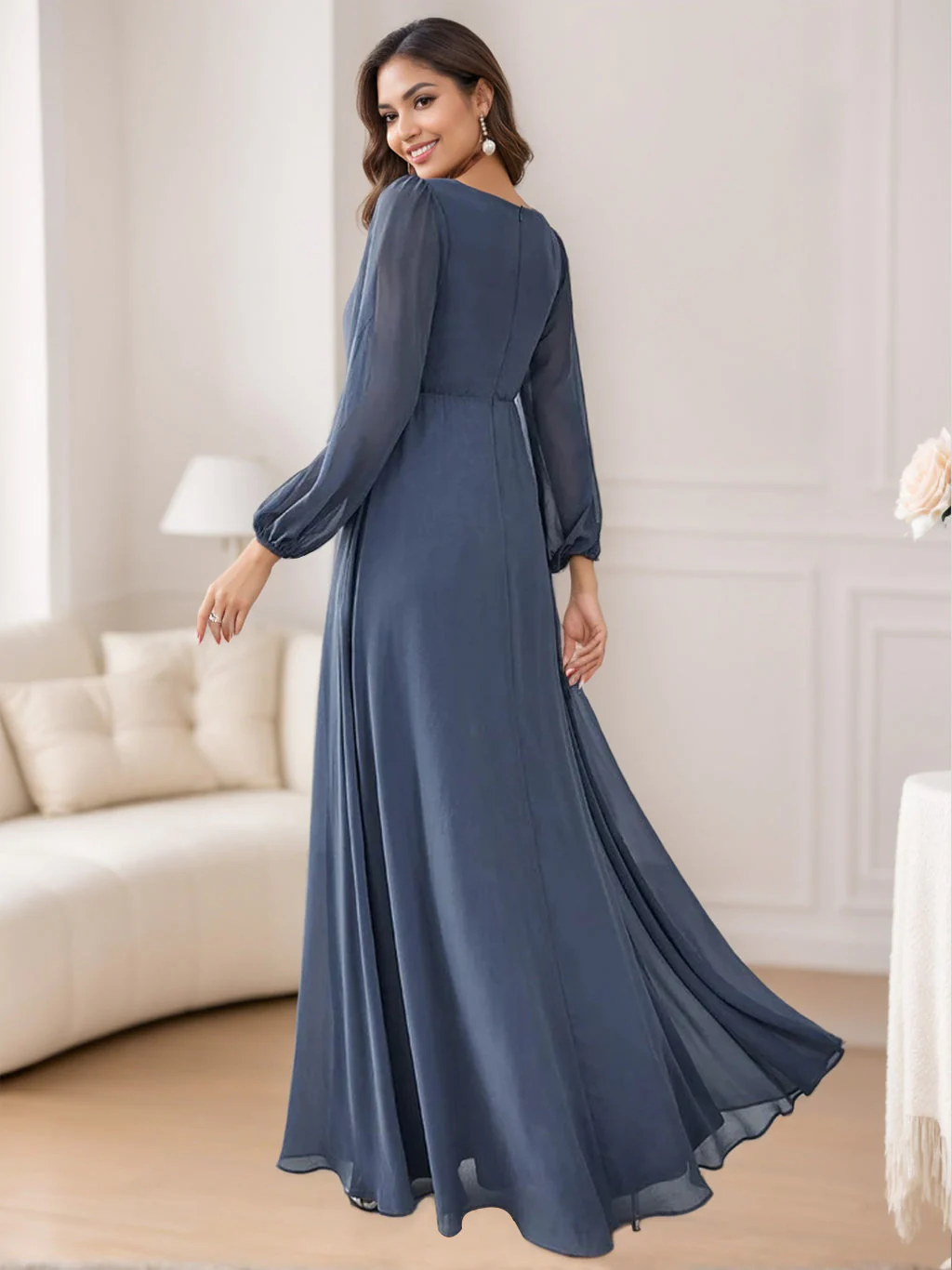A-Line/Princess V-Neck Floor Length Elegant Mother of the Bride Dresses With Embroidery - Image 2