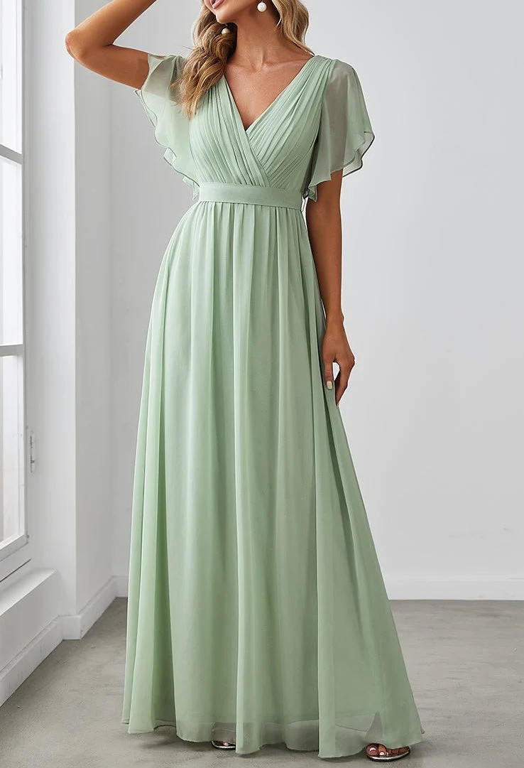 A-Line/Princess V-Neck Floor-length Long Bridesmaid Dresses - Image 3