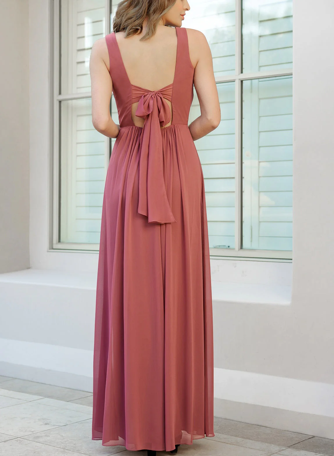 A-Line/Princess V-Neck Floor-length Long Bridesmaid Dresses - Image 3