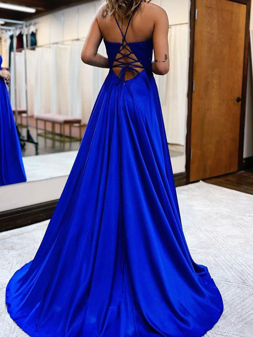 A-Line/Princess V-Neck Floor-length Long Prom Dresses With Split Side - Image 2