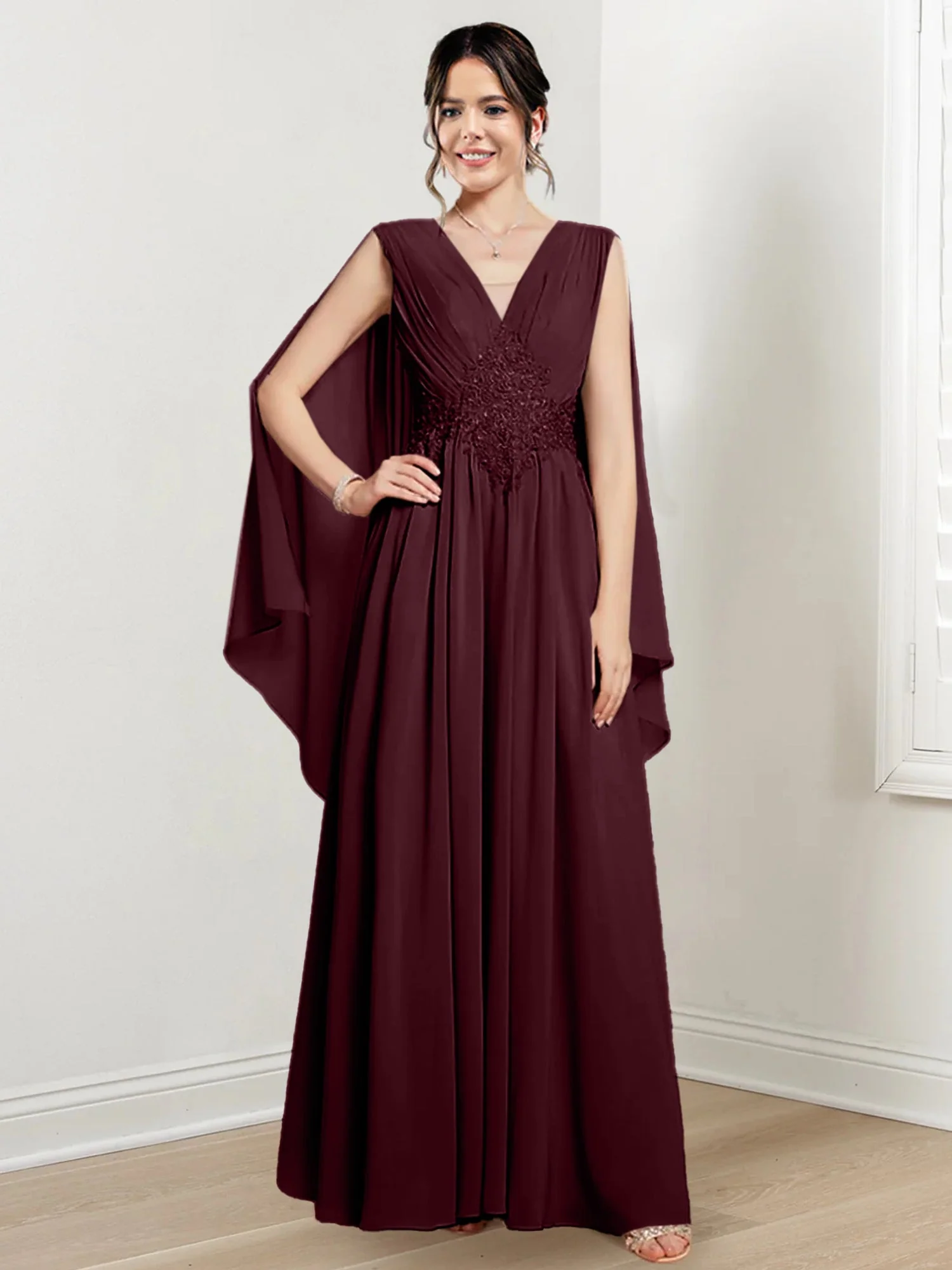 A-Line/Princess V-Neck Floor-Length Mother of the Bride Dresses - Image 10