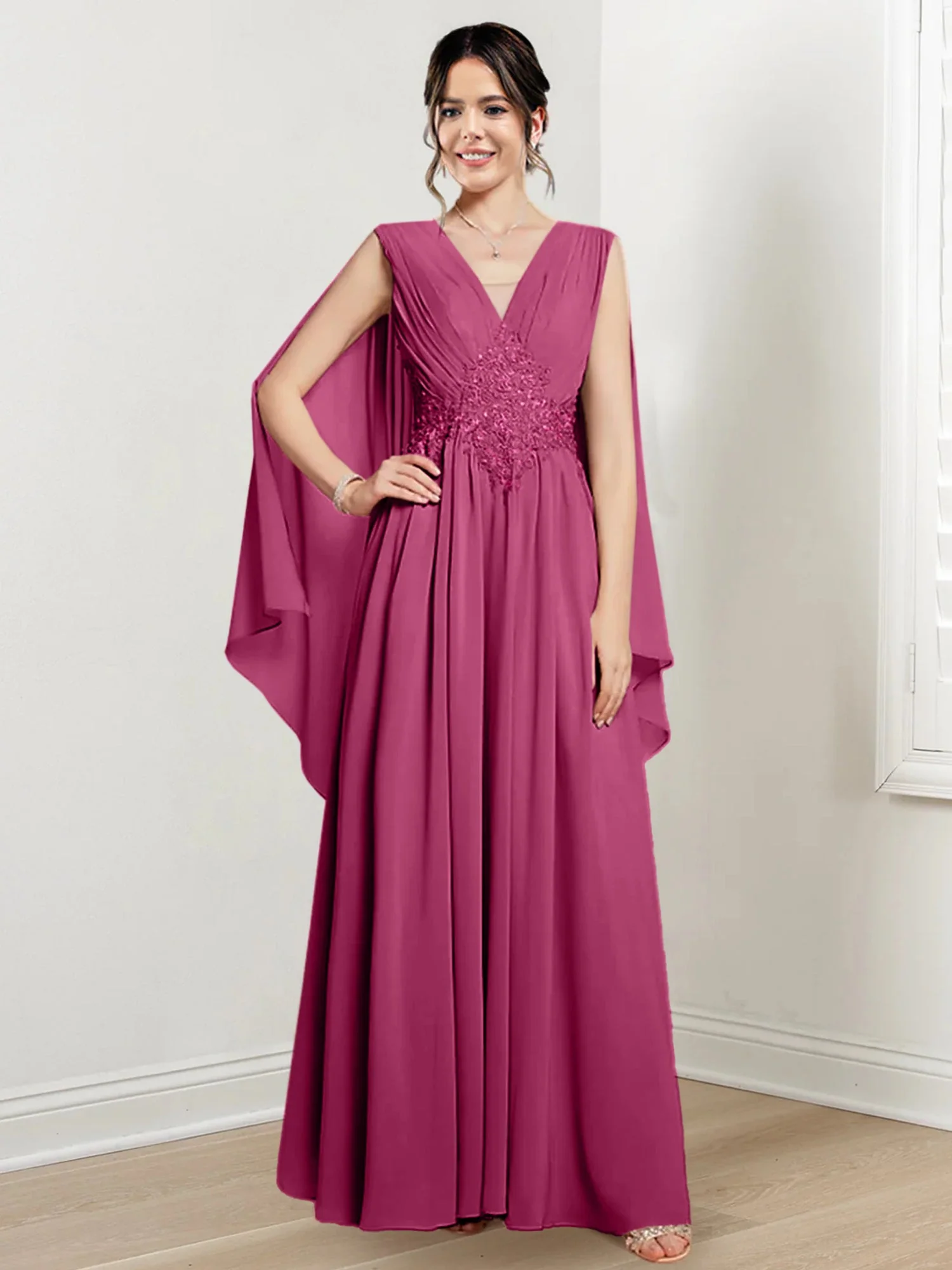 A-Line/Princess V-Neck Floor-Length Mother of the Bride Dresses - Image 24