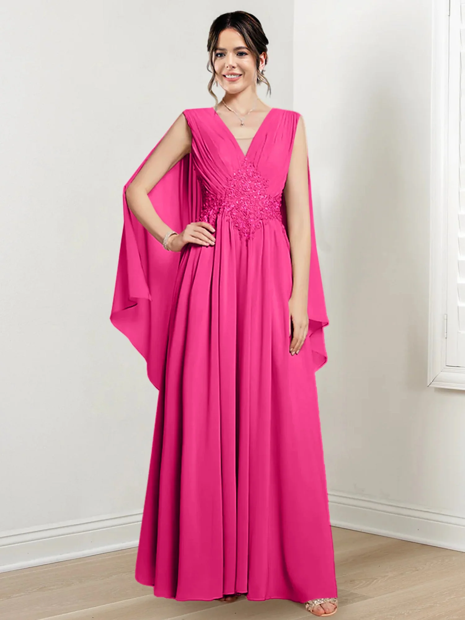 A-Line/Princess V-Neck Floor-Length Mother of the Bride Dresses - Image 25