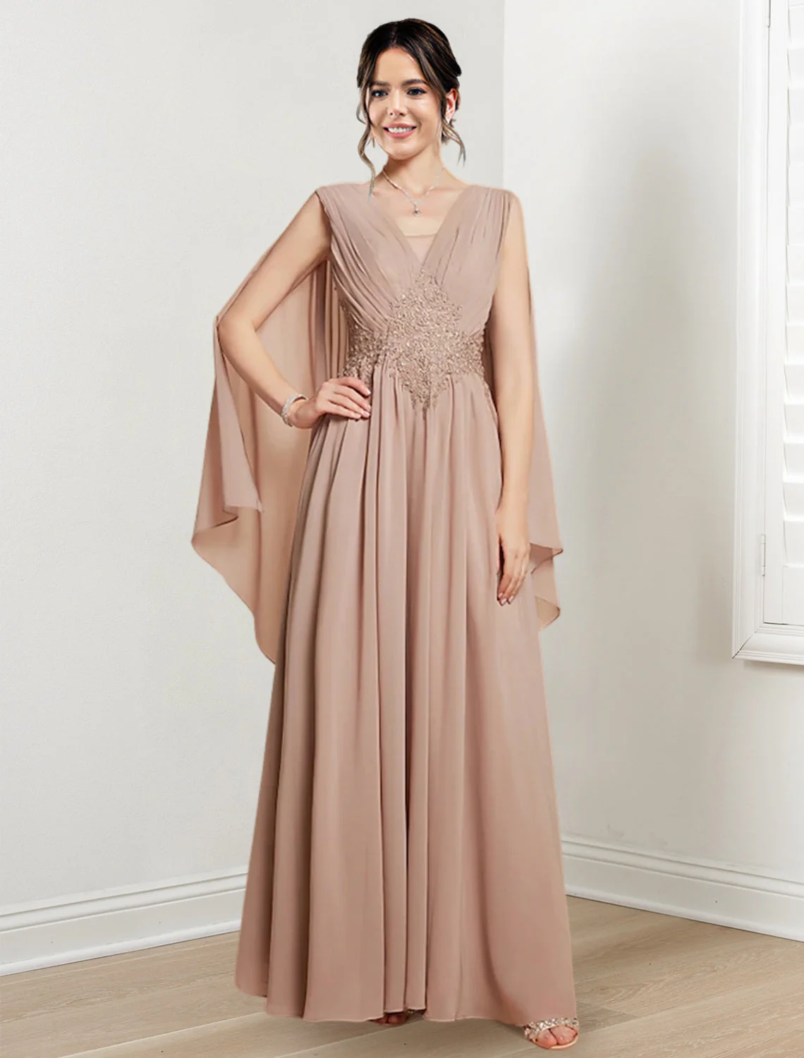 A-Line/Princess V-Neck Floor-Length Mother of the Bride Dresses - Image 3