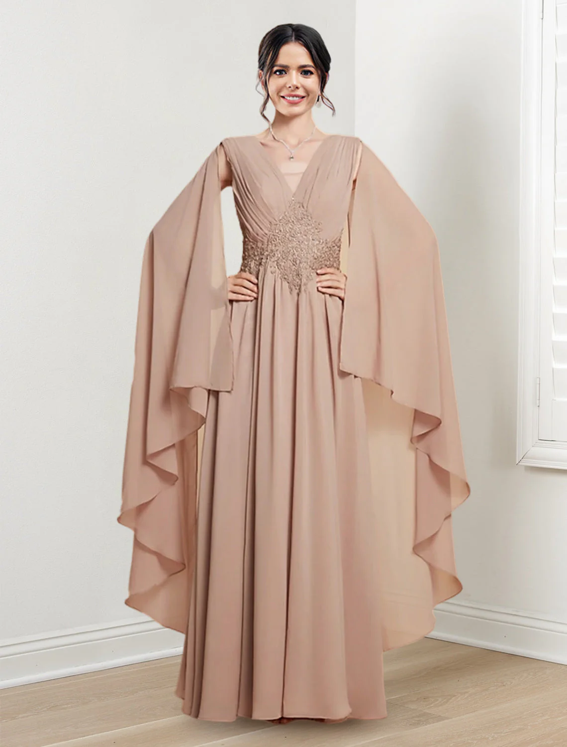 A-Line/Princess V-Neck Floor-Length Mother of the Bride Dresses - Image 4