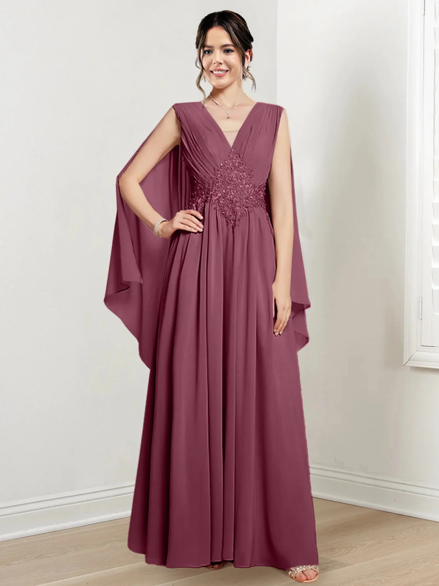 A-Line/Princess V-Neck Floor-Length Mother of the Bride Dresses - Image 44