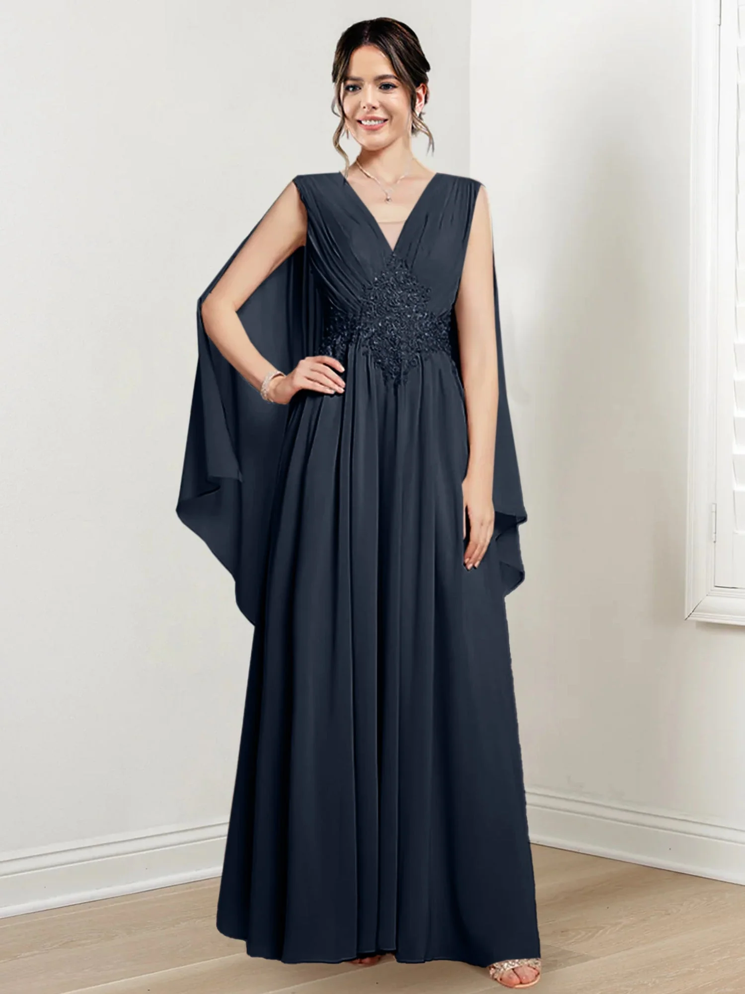 A-Line/Princess V-Neck Floor-Length Mother of the Bride Dresses - Image 46