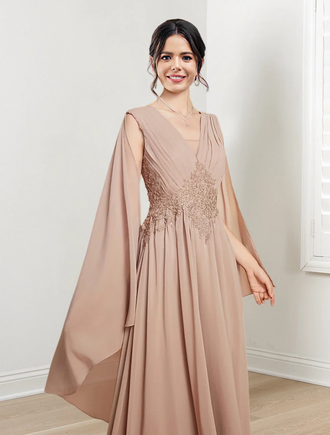 A-Line/Princess V-Neck Floor-Length Mother of the Bride Dresses - Image 5
