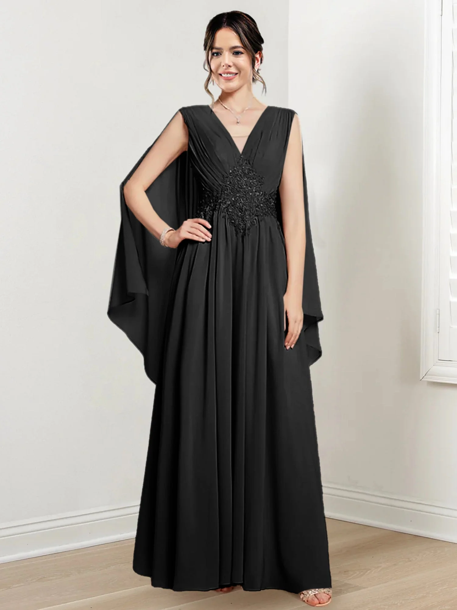 A-Line/Princess V-Neck Floor-Length Mother of the Bride Dresses - Image 7